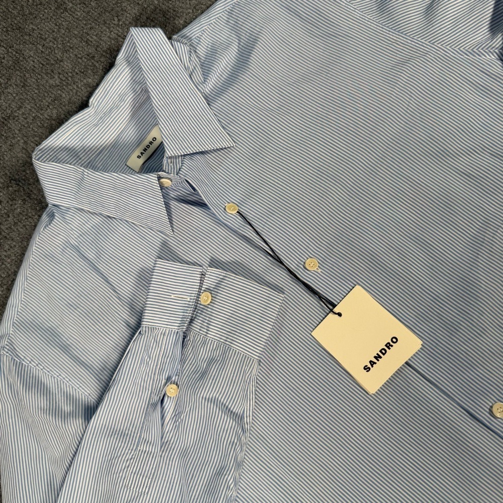 Sandro Paris Mens Blue White Striped Lyocell Button Down Shirt XL #4328